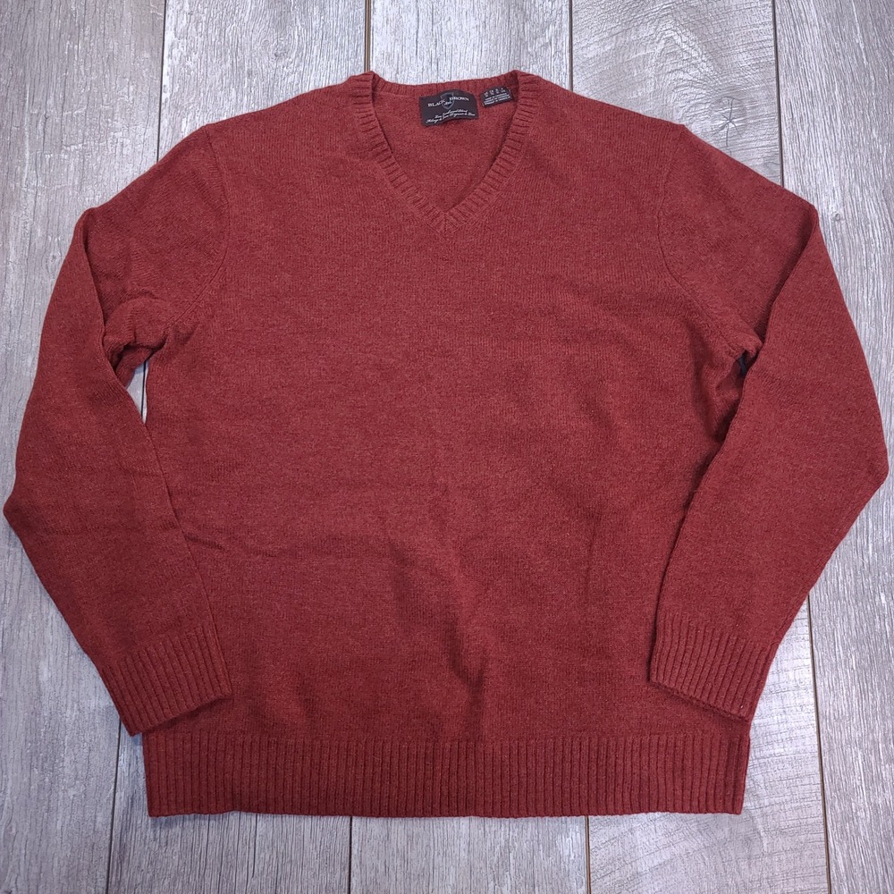 Black Brown 1826 V-Neck Sweater Mens XL Rust Red Lambswool Blend Knit